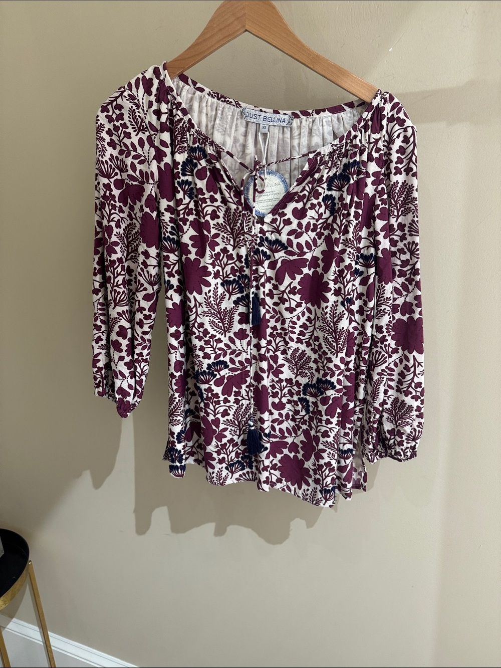 Just Bellina 100% viscose & lined floral pattern top hand beaded